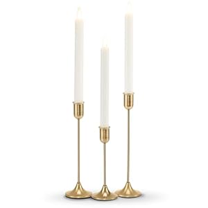 Candlestick Holders, Taper Candle Holders Set of 3, Gold Vintage Candle Sticks Holder Decor for Table Centerpiece, Fireplace Mantel, Weddings & Housewarming Décor with Gift Box