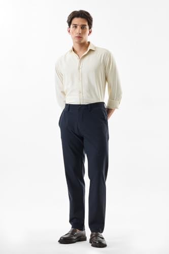Image of SNITCH Men Chinos | Slim Fit Mid Rise Solid Pattern | Cotton Blend with Medium Stretch & Smooth Texture | Button & Zip Closure for Casual & Street Wear