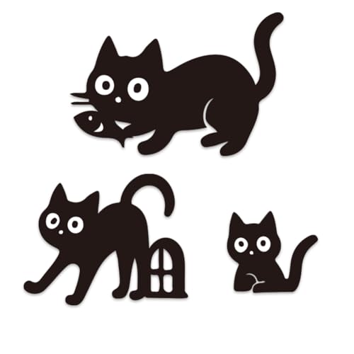 Image of GOMAKERER 3 Pcs Wooden Cat Wall Decor, Wooden Black Cat Wall Sculptures Decorations Funny Animals Walls Art Decor for Home House Bedroom Living Room Bathroom Decor Gift for Cats Lovers