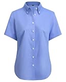 siliteelon Oxford Shirts for Women Wrinkle Free Short Sleeve Button Down Blue Dress Shirts Cotton Collared Business Office Blouse