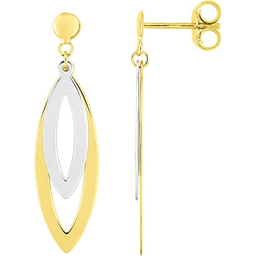 Boucles d'oreilles pendantes or bicolore légères pour oreilles sensibles