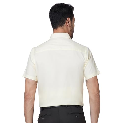 Image of Raymond Men Contemporary Fit Solid Pattern Pure Cotton Semi Cutaway Collar Half Sleeve Formal Shirt