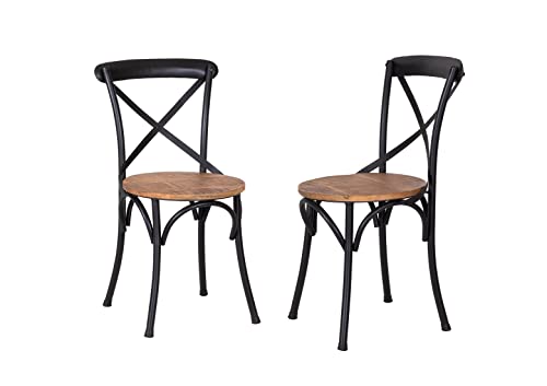 Kraft Bazaar Iron Frame and Solid Wood seat Corella Dining Chair | Chairs for Living Room | Set of 2
