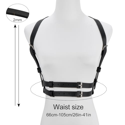 Punk Leather Body Chain Women's Leather Belt Body Chest Chain Black Body Chain Waist Belt Adjustable for Women Girls Cosplay Sexy Ladies