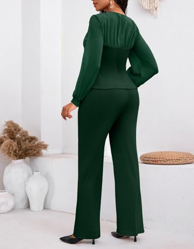2 Piece Pant Suits for Women Dressy Business Casual Outfits Mesh Long Sleeve Blazer Straight Leg Pants Sets Office Work2