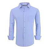 Esabel.C Mens Dress Shirts Wrinkle Free Long Sleeve Stretch Business Casual Button Down Shirt, LSblu