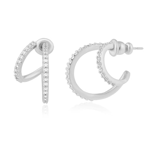 Image of Obidos 14K Gold Plated Illusion Stud Earrings for Women | Triple Huggie Hoop Earrings for One Hole| Trendy Simple Hypoallergenic Fashion Accessories Gold Jewelry Gifts for Womens