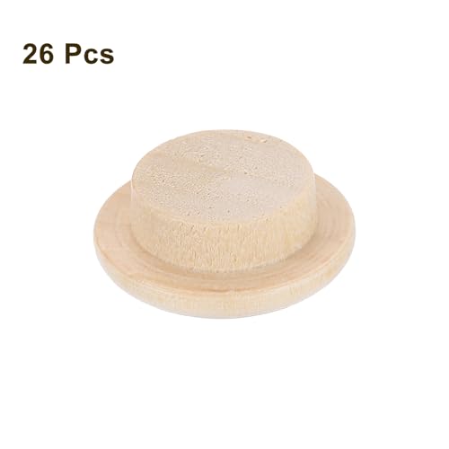 Image of uxcell 26Pcs Wood Button Plugs, 12mm /0.47 inch Hardwood Screw Hole Plug Mushroom Wooden Caps Buttons Wood Plug for Furniture Woodworking Craft Decor (18mm x 12mm)
