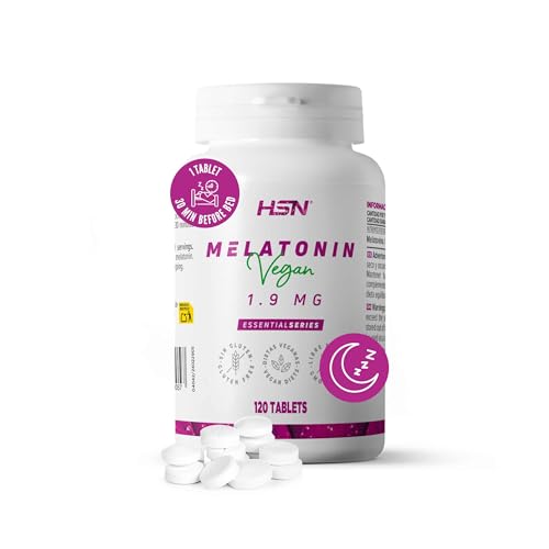 HSN Melatonina 1,9mg | 120 Tabletas de Acción Rápida | La Melatonina contribuye a disminuir el tiempo necesario para conciliar el Sueño + Aliviar Jet Lag | No-GMO, Vegano, Sin Gluten
