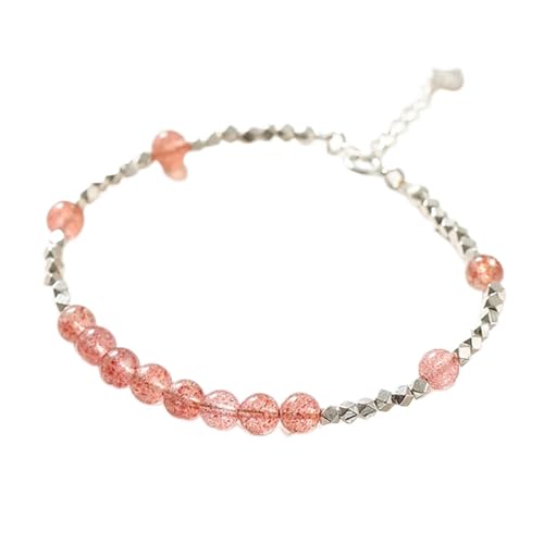GSZCCZS Bracelet de Quartz Fraise Feng Shui Cœur Lucky Charm Pendre Sterling Silver Cube Facetted Bead Bracelet Spiritual Talisman pour Amour