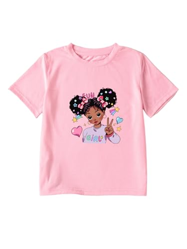 Image of Cute Cartoon Girl Print Short Sleeve T-Shirt Pink