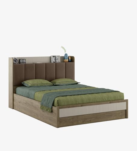 Image of Spacewood Gloria Bed | Queen Size (78 X 60) Engineered Wood Bed with Box Storage| 3 Year Warranty | Modern Design | Sebastain Oak
