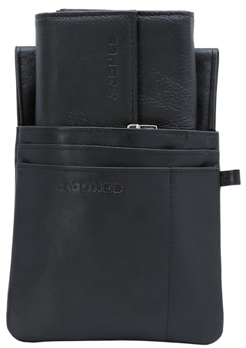 J.Jones - Portefeuille de Serveur en Cuir véritable - Portefeuille Taxi Noir - pour Homme et Femme - avec Grand Compartiment à Monnaie - 18 x 10,5 cm, Noir -...
