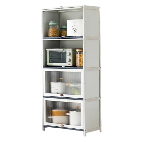 YNYNキッチン収納キャビネット、床置き、多層家庭用、ドア付き多機能キッチン用品収納キャビネット、収納ラック、大容量、防塵 防湿 防虫、収納便利、組み立て式 (4層,60cm)