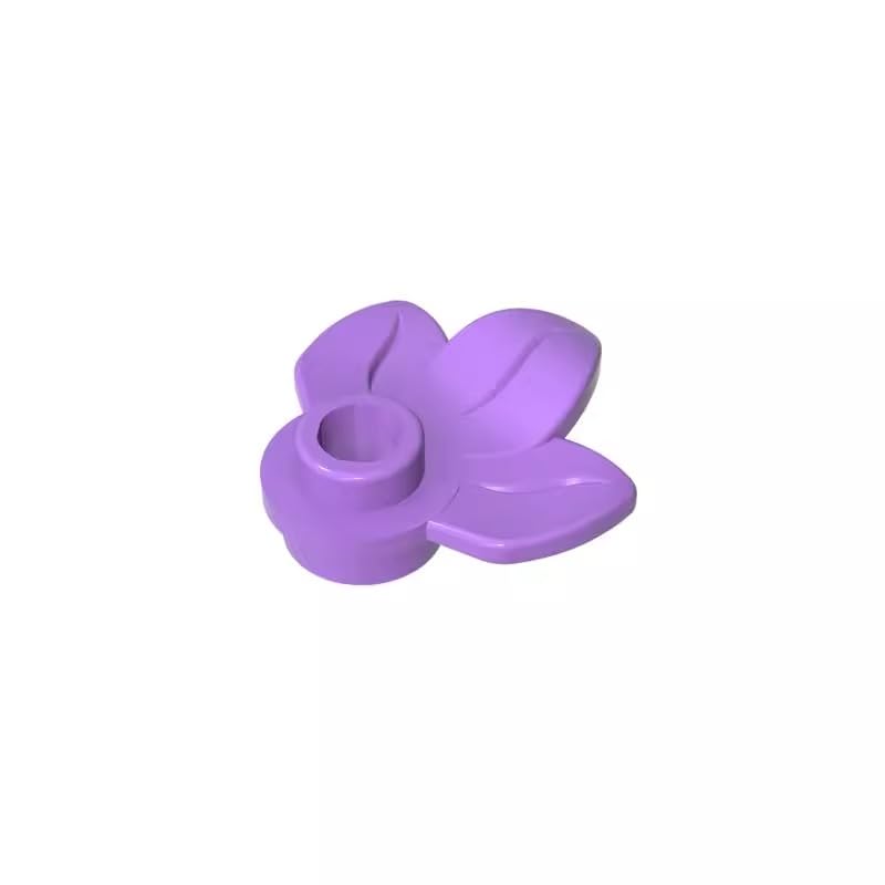 32607 Ornaments Plant, Plate 1x1 Round with 3 Leaves 50 Pieces GDS-1576 Compatible with Lego Building Blocks Color:Medium Lavender