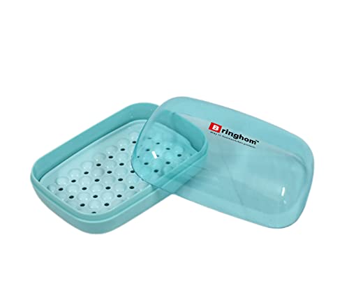 Image of Bringhom Soap Case Holder Box with Transparent Lid and Strainer Tray for Home, Kitchen, Bathroom, Washbasin (Assorted Colour, Plastic) (1)