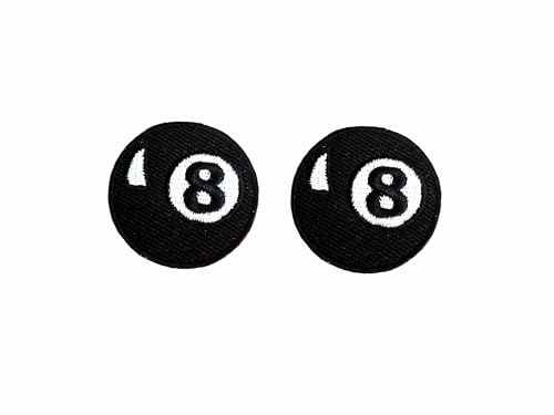 TH Set of 2 Tiny. Mini Eight 8 Ball Billiards Pool Emblem Badge Logo2 Patches Sew Iron on Embroidered Applique Badge Sign Patch Clothing Costume