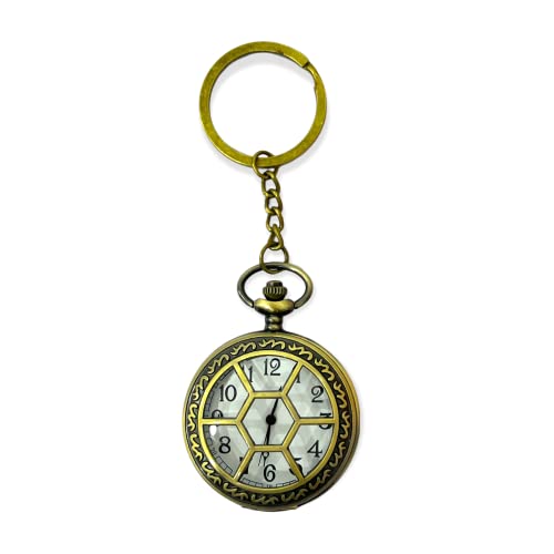 Image of AUGEN Premium Pocket Watch Metal Keychain Hexagon Retro Vintage for Gifting With Key Ring Anti-Rust (Pack Of 1)