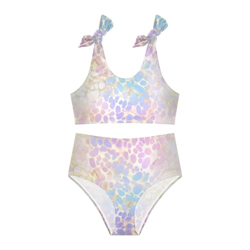 KLL Holographic Leopard Print on Gradient Copper Girls 2 Piecing Bikini Sets Scoop Neck Swimsuits Swimming Suits Adjustable3