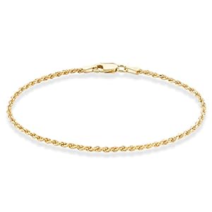Miabella 18K Gold Over Sterling Silver Italian 2mm, 3mm Diamond-Cut Braided Rope Chain Anklet Ankle Bracelet for Women, 925 Made in Italy