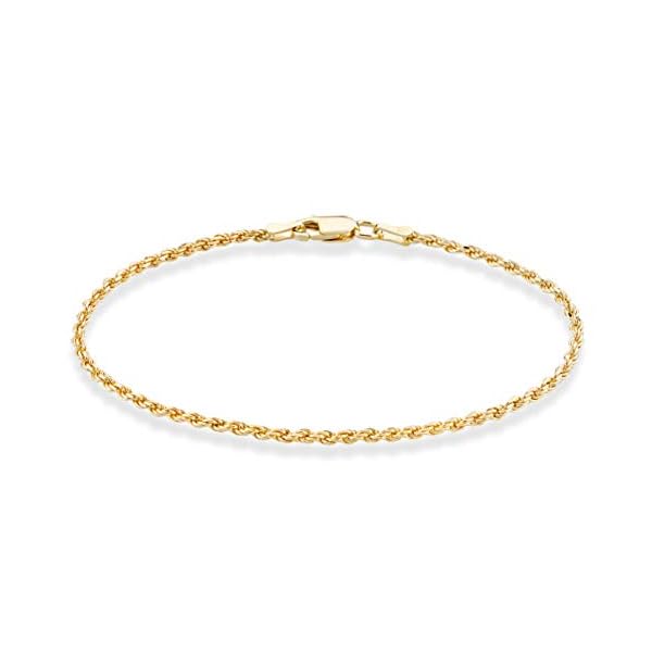 Miabella 18K Gold Over Sterling Silver Italian 2mm, 3mm Diamond-Cut Braided Rope Chain Bracelet for Men Women, Solid 925 Made in Italy (2mm - Length 7 Inches (Small))