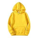 [OYUEGE] パーカー プルオーバー シャツ カジュアル トレーナー スウェット メンズ ルーズ 長袖 無地 トップス 大きいサイズ フード付き ゆったり 春 秋 (JP, アルファベット, L, イエロー)