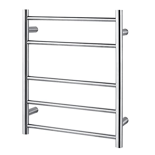 ZQFIDFYR Electric Heated Towel Rack, Wall Mount Heating Towel Rail with 5 Round Heated Bars, Constant Temperature Fast Heat 304 Stainless Steel Polished Drying Rack for Bathroom (Hadrwired)