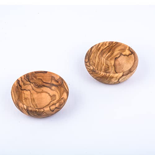 Set di ciotole dip di alta qualità in esclusivo legno d'ulivo, set di ciotole per tapas, piccole ciotole per salse di olive e barbecue, ciotola per diametro 8 cm, set da 2 pezzi - immagine 4