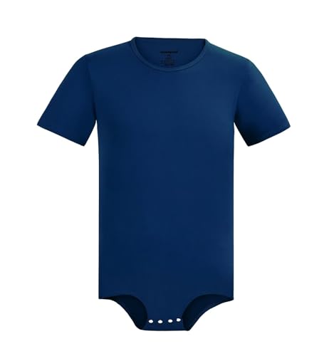 Landofgenie Body da Uomo Intero Intimo con Cotone a Maniche Corte Blu Scuro M