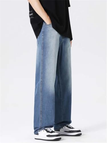 Hndudnff Men's Summer Casual Wide Leg Jeans Loose Straight Distressed Trendy Long Denim Pants4