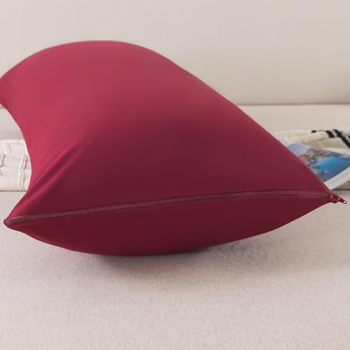 WhatsBedding Memory Foam Body Pillow with Breathable Zippered Cotton Cover, Full Body Pillow for Adults, Long Pillow for Sleeping, Firm Pillow Fluffy Supportive, Burgundy Red