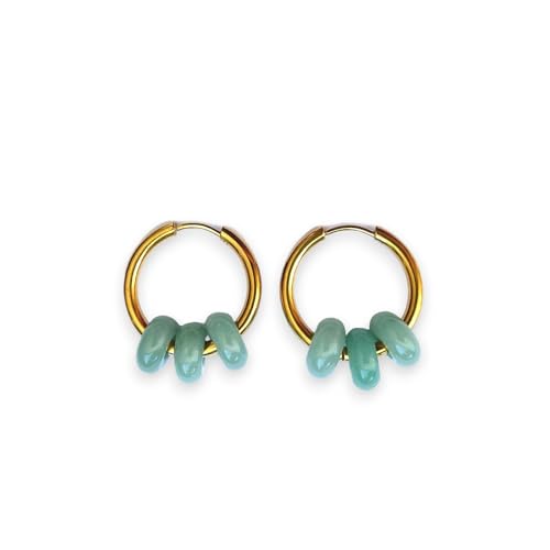 ASTER ALHELÍ - Pendientes Mujer Aros Acero Inoxidable con Piedras Naturales - Gema Semipreciosa Amuleto de Protección - Perfectos para Regalo Original Mujer (Aventurina)