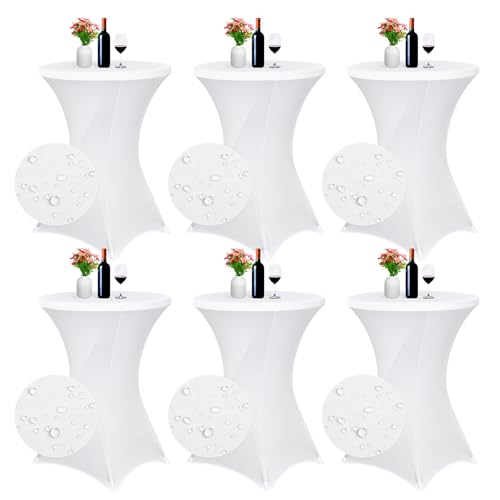Pacote de 6 toalhas de mesa elásticas de elastano com cantos quadrados de 80 x 110 cm, branco, para mesa alta, impermeáveis, para cocktail, bar, casamento, coquetel, festa, banquete (branco)