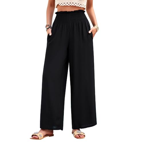 Pantalones elásticos de mujer con cintura alta y tejido vaporoso