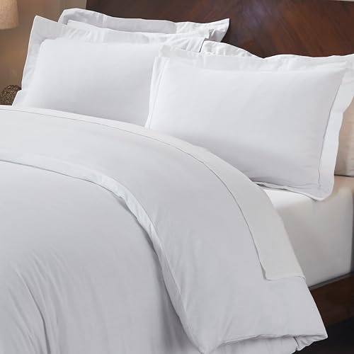 Image of Superior Rome Flannel Cotton Duvet Set, Soft Brushed Duvet Cover, Modern Farmhouse Bedding, Basics, Comforter or Duvet Insert Cover, Includes; Duvet Cover, Pillow Sham, Twin, Solid White