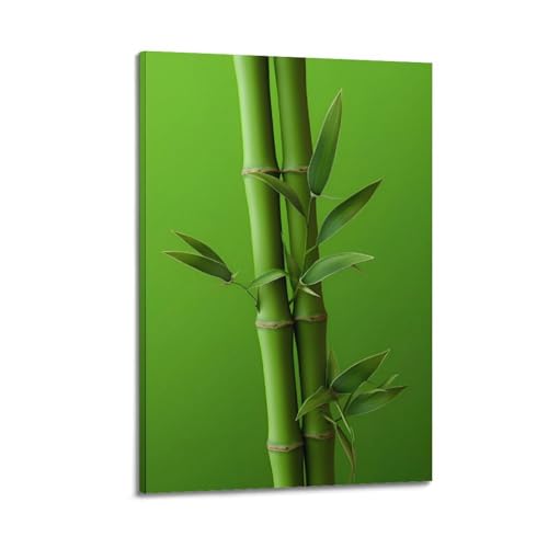 Poster de bambous verts ZHOUKEG 50 x 75 cm design minimaliste fond vert pur suspendu