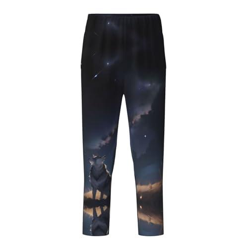 Pajama Pants Pajama Bottoms with Elastic Waistband Sleepwear Lounge Pants, Cool Wolf Starry Sky