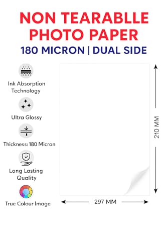 Image of Polycrom Premium A4 180 Micron Double Sided Non-Tearable, Water Proof, Instant Dry Glossy Inkjet Photo Paper A4 (210 x 297 mm) (A4 - 25 Sheets)