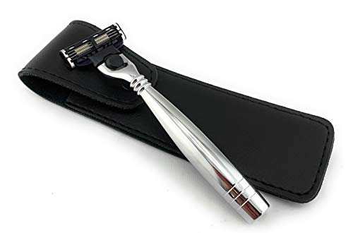GBS Triple Blade Razor with Stainless Steel Handle (Accepts Mach 3 and Gillette3 blades) and Travel Case Included