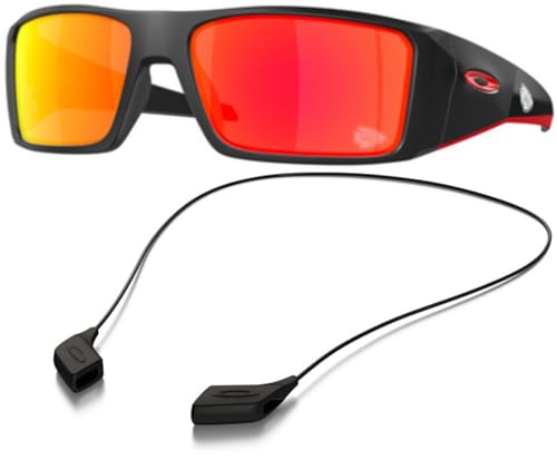 Oakley OO9231 Sunglasses Bundle: OO 9231 HELIOSTAT 923127 Matte Black/Prizm Ruby Policarbonate Standard and Small Black leash Accessory kit2