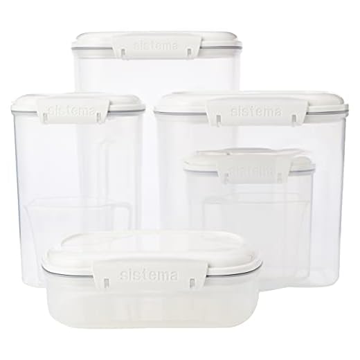 Sistema 5 peças de recipientes de armazenamento de alimentos para despensa com tampas e 2 copos medidores para farinha e açúcar, seguro para lava-louças, branco
