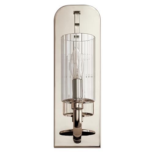 Image of Kichler Kimrose Wall Sconce, 1 Light in Polished Nickel with Clear Fluted Glass, 14 inch H x 4.5 inch W, 52415PN