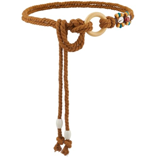 GORGECRAFT Cinturón Largo de Algodón Sencillo con Borlas para Mujer de 1.4 m de Largo Estilo Bohemio Étnico con Cuentas de Madera para Vaqueros Faldas Vestidos Y Pantalones de Tela Color Marrón Coco.