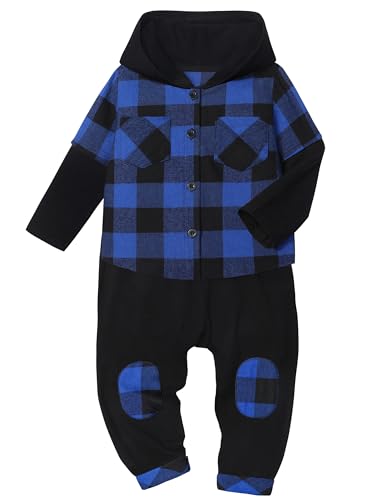 Image of DONWEN Toddler Baby Boy Clothes Plaid Long Sleeve Patchwork Hoodie Top + Pants 2pcs Fall Winter Outfits Set