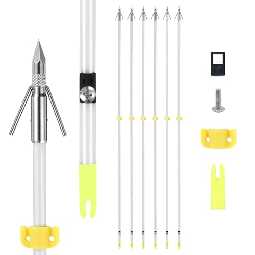 AULTARCHEX 6 PK 32inch Bowfishing Arrows Luminous with Broadheads & Safty Slides