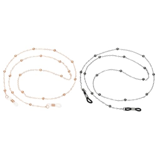 PATIKIL Eye Glasses Holders Around Neck, Rose Gold, Black Metal Bead Eyeglasses Strap Fashion Stylish Beaded Lanyard Glasses Chain for Women Sunglasses Old Lady Glass, 1 Pcs