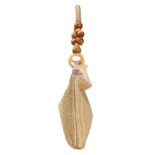 Bolso pequeño de paja con asa de madera para mujer miniatura 4