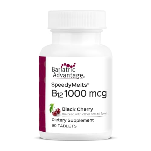 Bariatric Advantage B-12 Speedy Melts Vitamin B12 1000 mcg Supplement Fast Melting with 200 mcg of Folic Acid for Nutritional Support - Black Cherry 90 Count