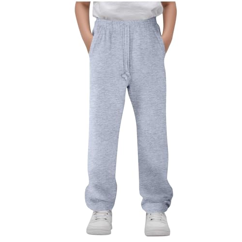 Fleece Sweatpants for Boys Elastic Waist Casual Baggy Workout Joggers Straight Wide Leg Active Trousers for Fall Winter