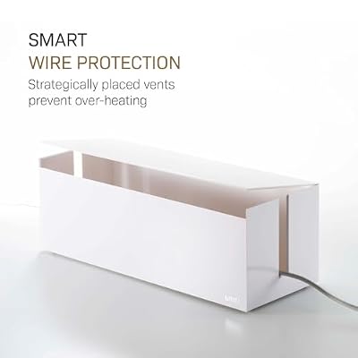 Yamazaki Home Cable Management Box Cord Organizer Box with Lid, Minimalist Cable Storage for Office, ABS Plastic